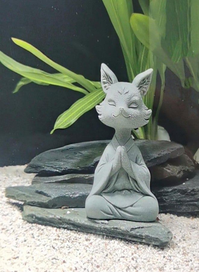 livelyfish Meditating Buddha Fox Statue Aquarium Zen Statue Yoga Animal Figurines Sandstone Sculpture for Fish Tank Garden Tabletop Decor, S1 - Image 3